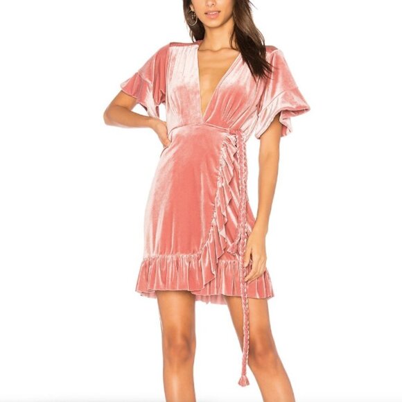 Misa Los Angeles Desma Velvet Wrap Dress in Pink sz L - Picture 1 of 5